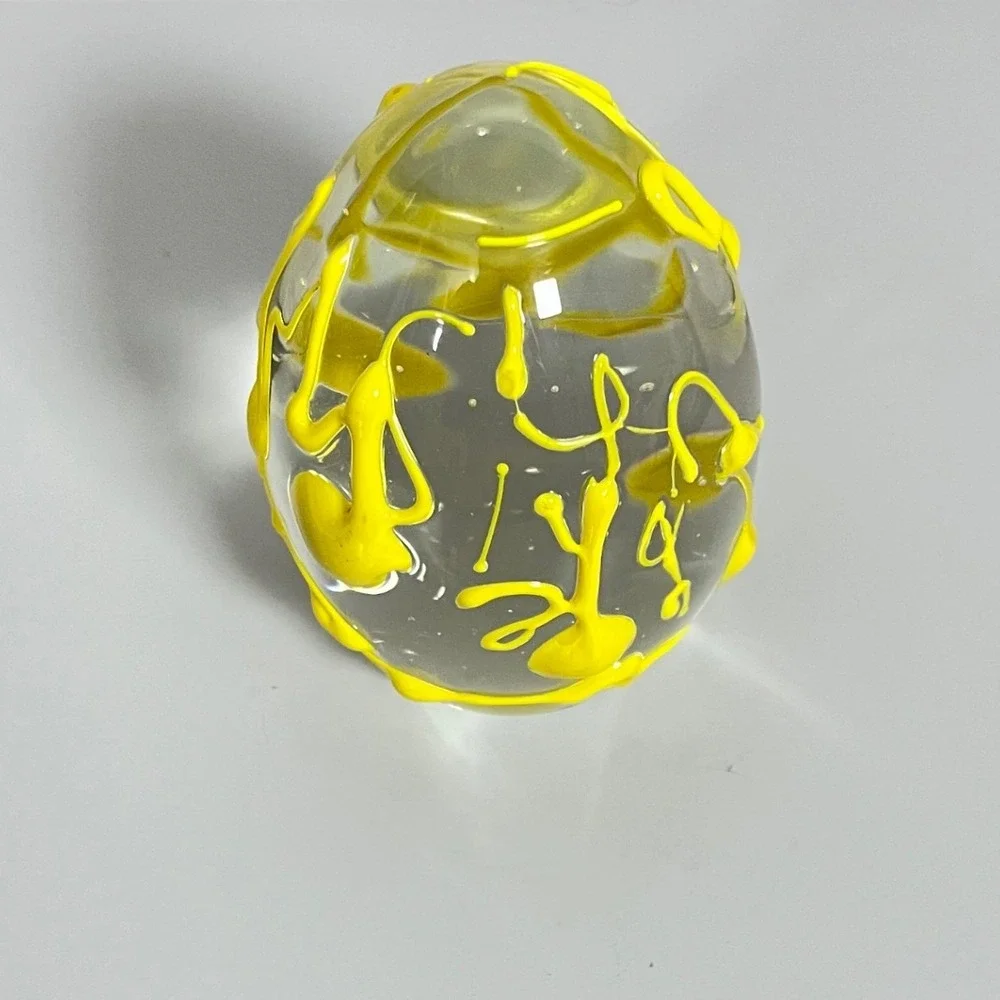 Artisan Paint Drizzle Glass‎ Paperweight Yellow 3